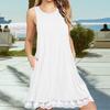 Vestito Estivo da Donna con Tasche Laterali Bordo in Pizzo Linea ad A Senza Maniche Girocollo Monocolore Mini Abito Estivo Corto per Spiaggia Appuntamenti Uso Quotidiano
