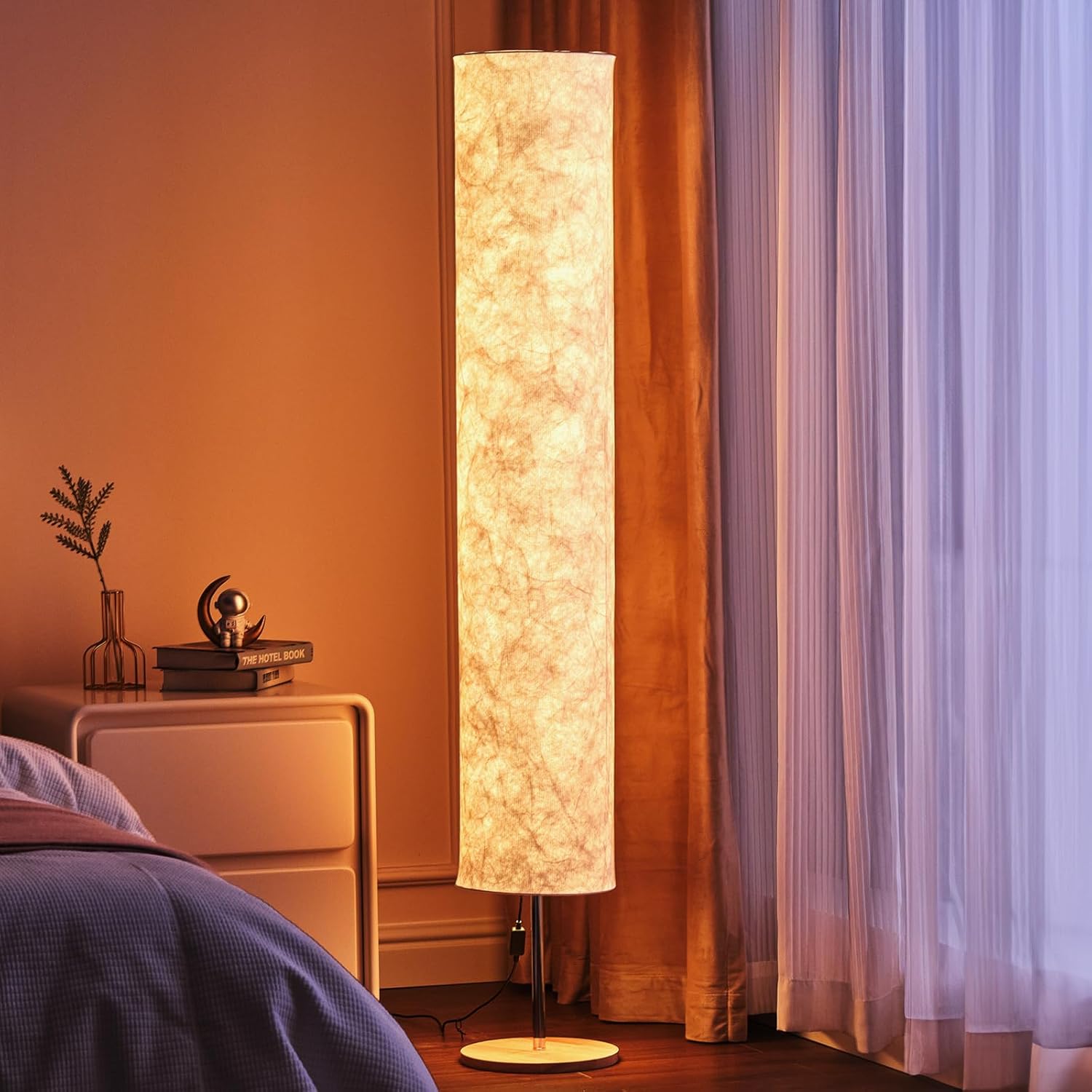 58 inch Simple Soft Light Floor Lamp Design Morden 3 Color Lighting Remote Control LED lamp with Tyvek Fabric Shade,Brightness Adjustable for Living