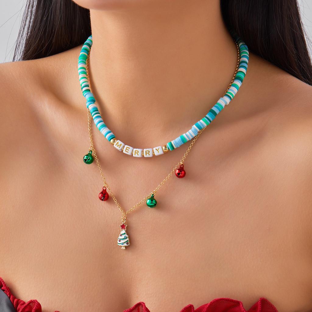 Christmas Alloy Pendant Necklace With Santa Bell And Snowflake For Holiday Party Accessory