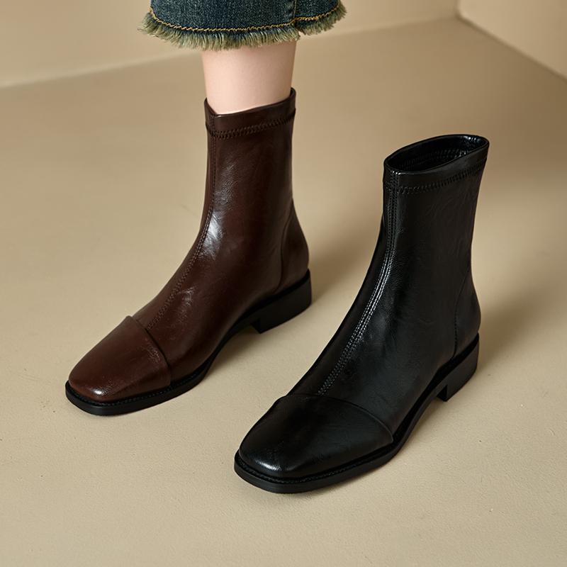Women's Low-heeled Short Boots Autumn and Winter New Comfortable and Versatile Solid-color Thick-heeled Large-size Simple Short Boots