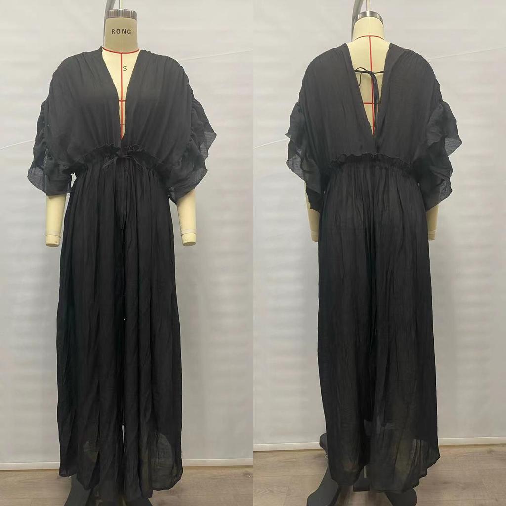 Hawaiianischer Strandüberwurf: Langes einfarbiges Sonnenschutzkleid