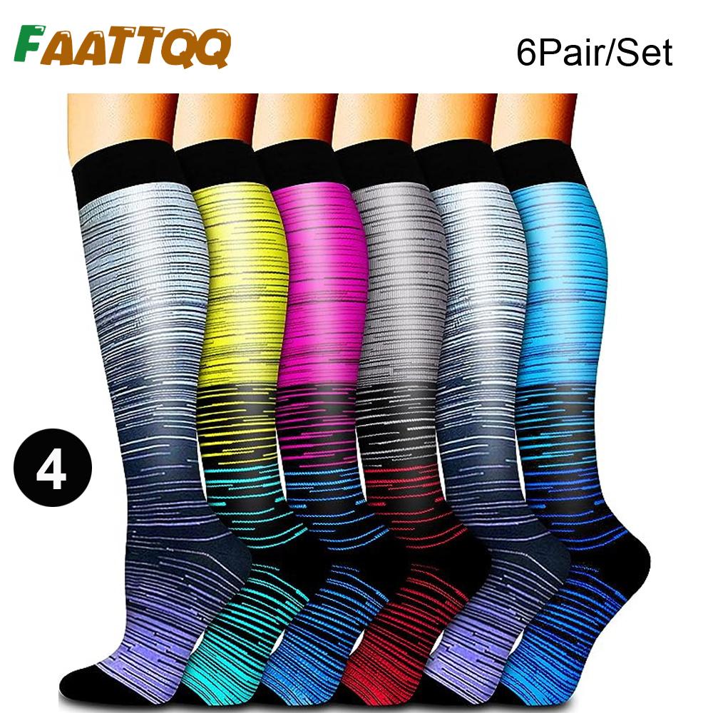 

FAATTQQ 6Pairs Compression Socks Women Men, Knee High Best Support Circulation Socks for Running, Travel, Flight, Nurse S/M