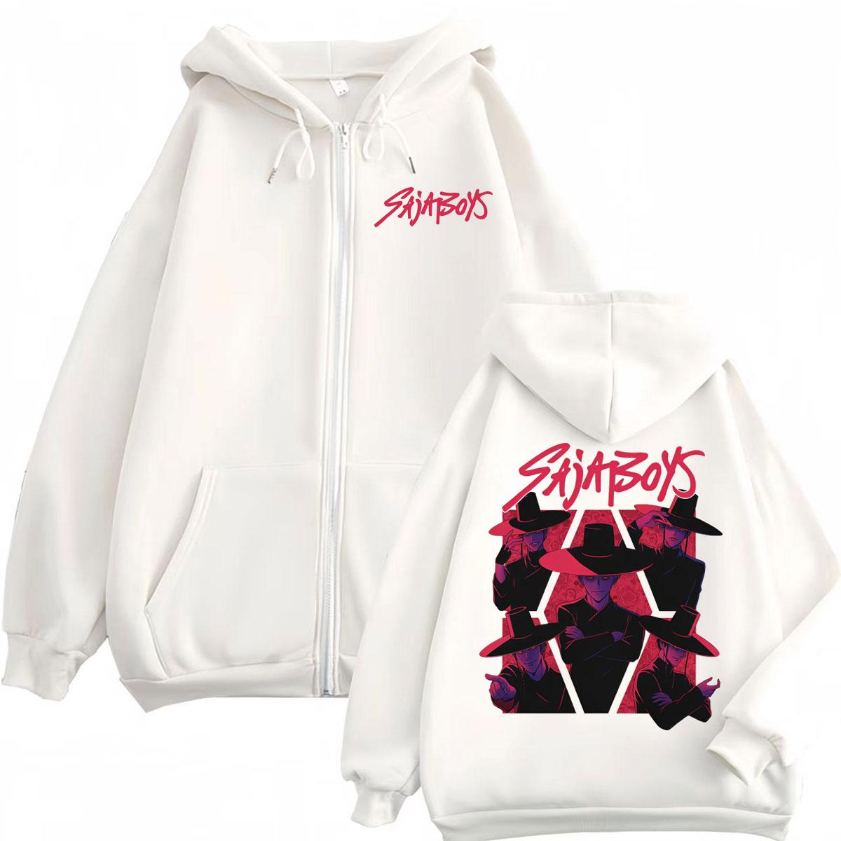 

K-pop Графическое худи на молнии Охотники на демонов Харадзюку Мультяшный свитшот с длинным рукавом на молнии Мужской Женский Повседневный Модный Свободный Пуловер XL белый