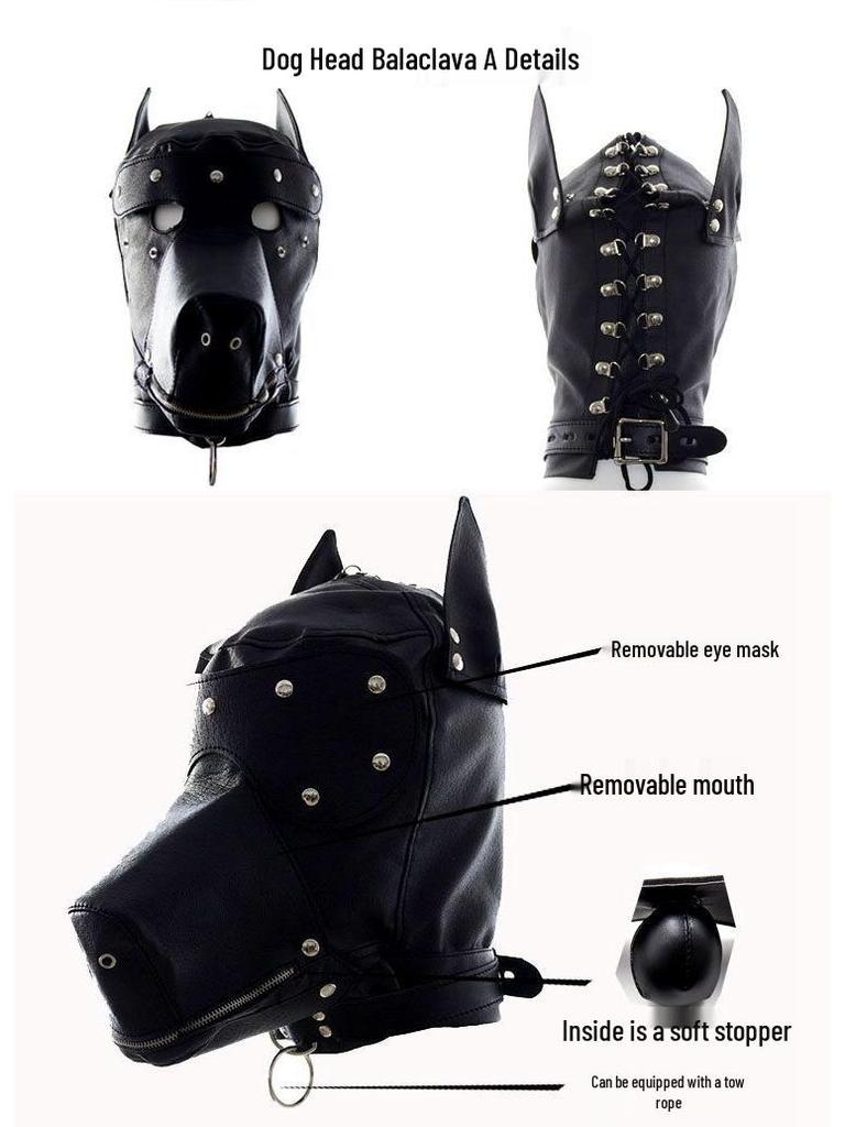 Dog Muzzle Set: K9 Slave Training Suit with Paws and Knee Pads for Male Training.