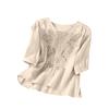 Fashionable Women's Cotton And Linen Short-sleeved Pullover Top With Embroidery, , Loose Fit, Slimming, Versatile Cotton And Linen T-shirt.