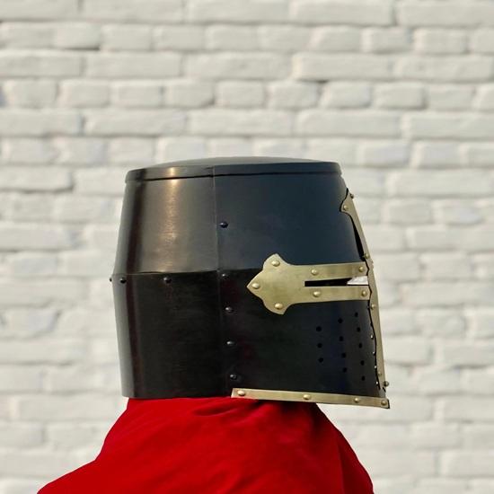 Black Knight Templar Crusader Helmet Medieval Great, Larp And Cosplay Helmet Handmade Steel Brass Best Gift For Him