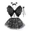 Spider Web Cosplay Outfit Bat Wing Halloween Kids Skirt Children Costume Set  Dress Up