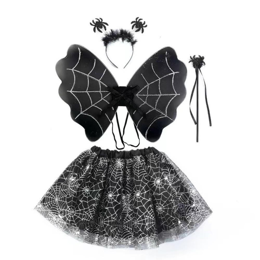 Spider Web Cosplay Outfit Bat Wing Halloween Kids Skirt Children Costume Set  Dress Up
