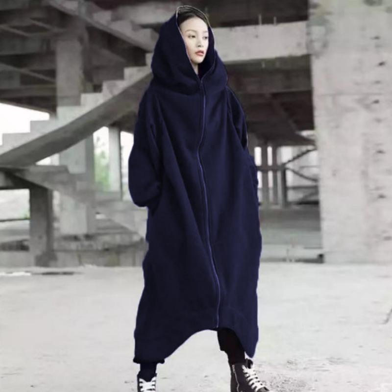 

Осенне-зимний новый длинный свитер с капюшоном на флисовой подкладке 5XL темно-синий