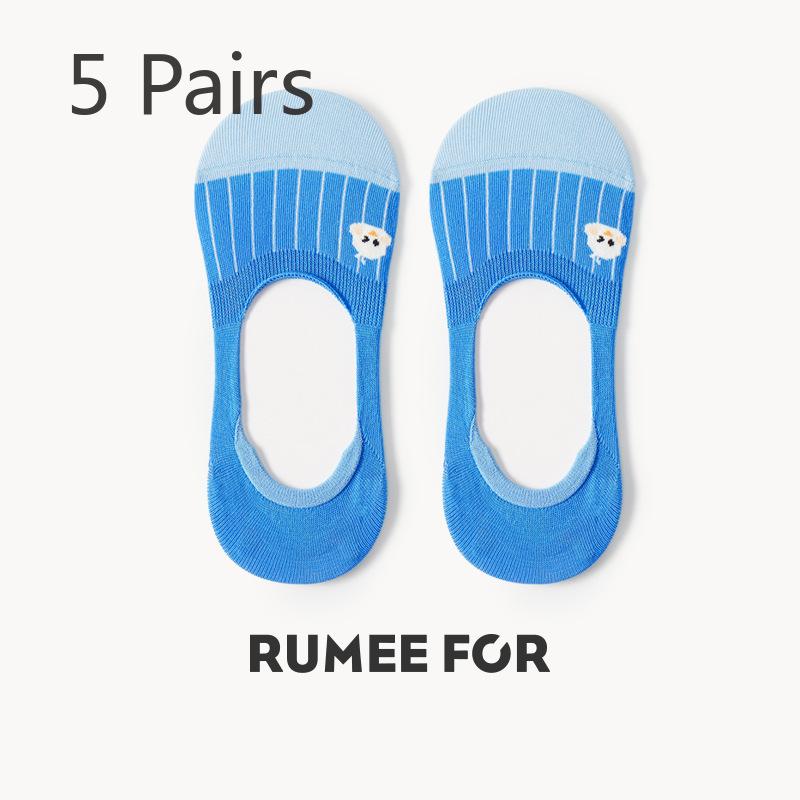 5 Pairs of Women's Summer Silicone Non Slip Preppy Style Versatile Cute Invisible Boat Socks