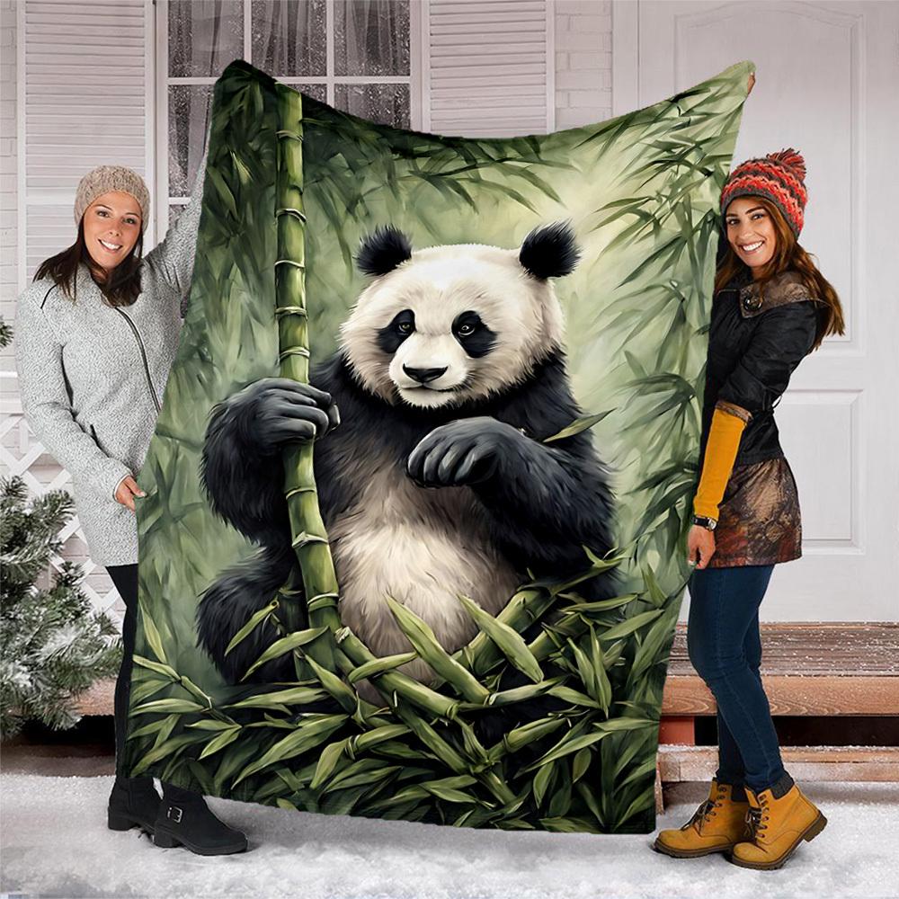 1pc Panda Bamboo Outdoor Blanket - Soft Flannel Cozy for Travel & Camping - All-Season Warm Bed Cover, Machine Washable yy251229105