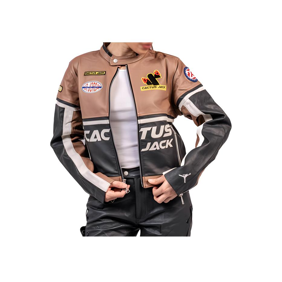Cactus Jack by Travis Scott X Travis Scott Cactus Jack Leather Jacket Archaeo Brown Women Outerwear DX6168-256
