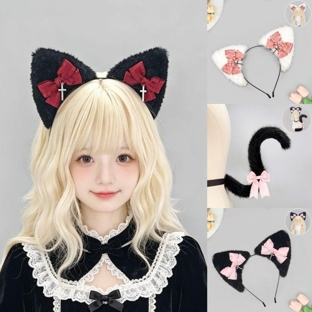 Plush Lolita Headwear Bowknot Simulation Animal Ears Hairband New Furry Hair Band Cosplay