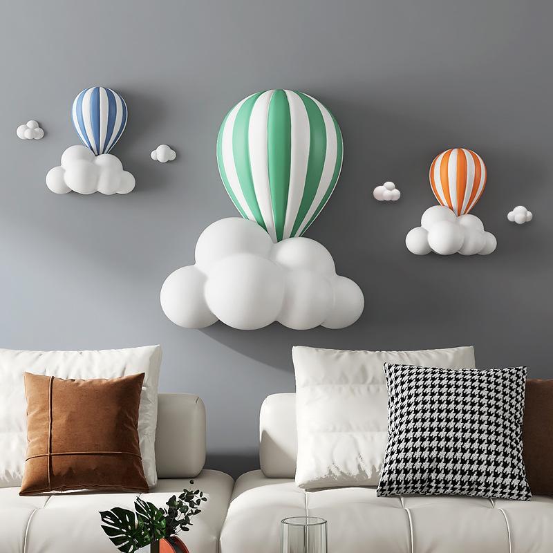 3D Heißluftballon Statue Haus Wanddekoration Weiße Wolke Harzskulptur Wohnzimmer Schlafzimmer Innenwand Hängedekor