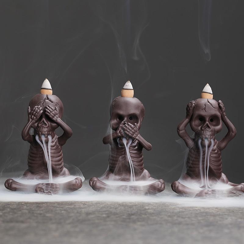Purple Clay Backflow Incense Burner Halloween Gift American Style Skull Small Ghost Backflow Incense Burner Ornament