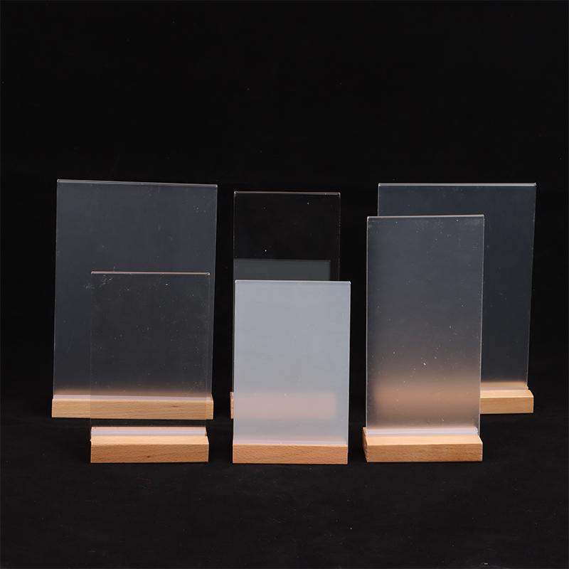 Table Top Wooden Acrylic Sign Holder Display Stand Double Sided, Bottom Load, Portrait Style Menu Paper Ad Photo Picture Frame