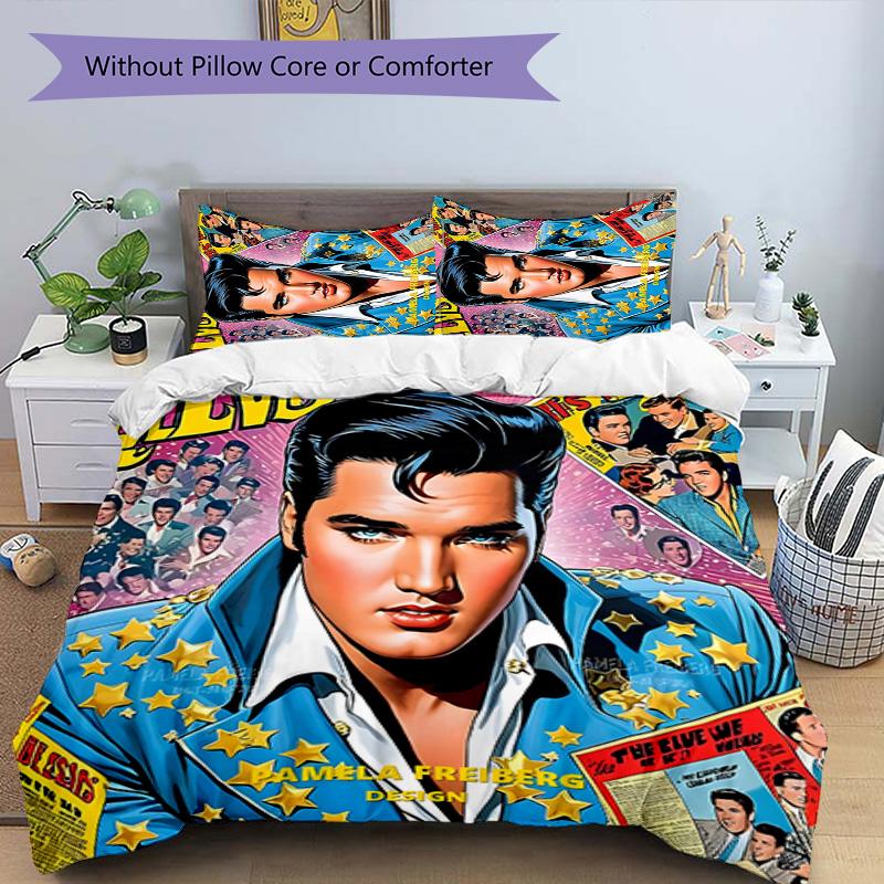 Elvis 3-teiliges Bettwäsche-Set Bettbezug Verschluss Enthält 1 Bettbezug & 2 Kissenbezüge für Alle Jahreszeiten Schlafzimmer Zuhause Wohnheim Dekor