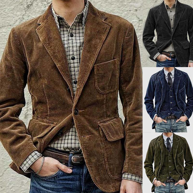 Men's Spring and Autumn Corduroy Suit Casual Solid Color Jacket Men's Clothing Plus Size S-XXXXL