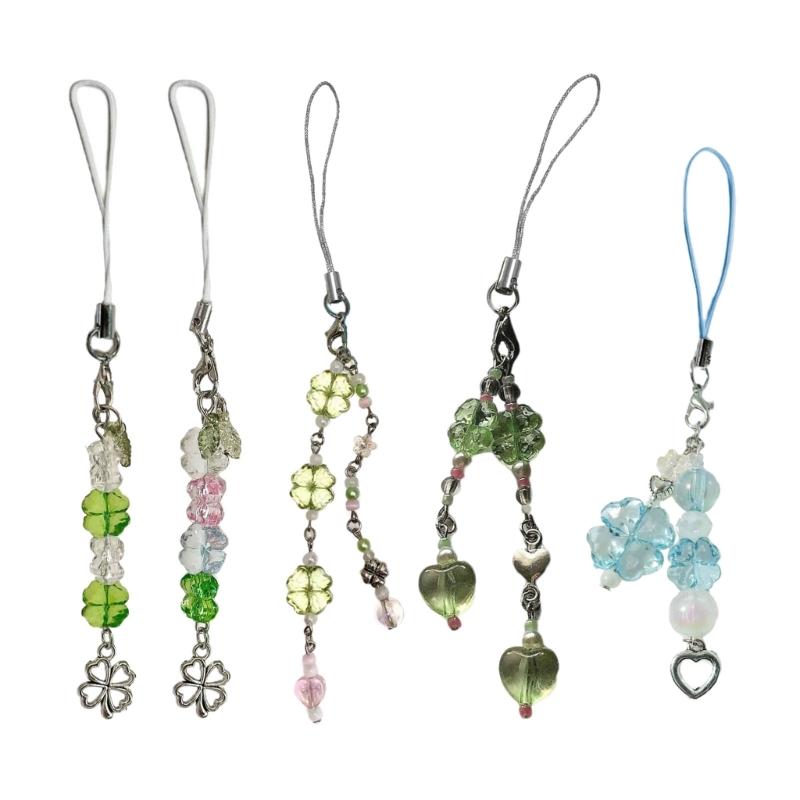 Colorful Keychain Elegant Beaded Four Leaf Clovers Phone Pendant Bag Charm Stylish Accessory for Fashion Enthusiasts