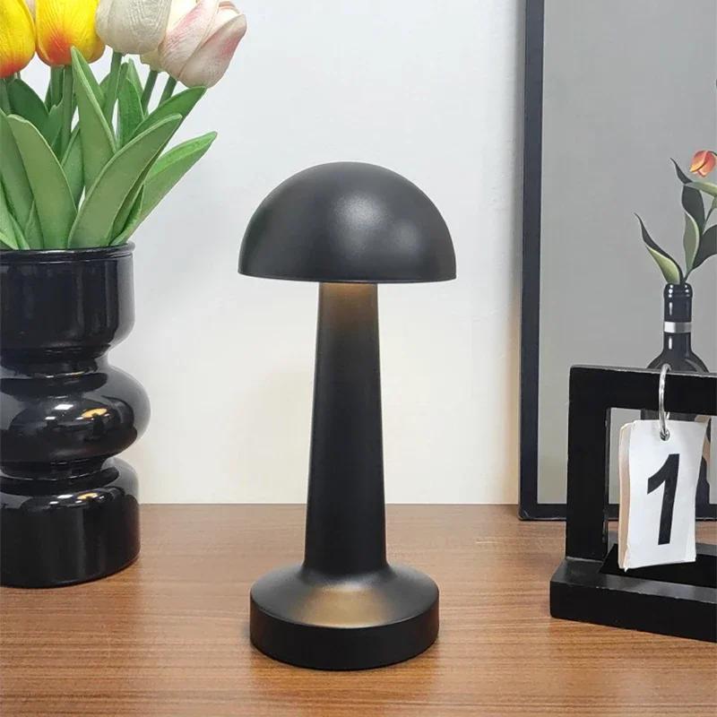 Mushroom LED Table Lamp Rechargeable Touch Night Light Wireless Dimmable For Home Bar Coffee Dining Room Decor Retro Table Lamp