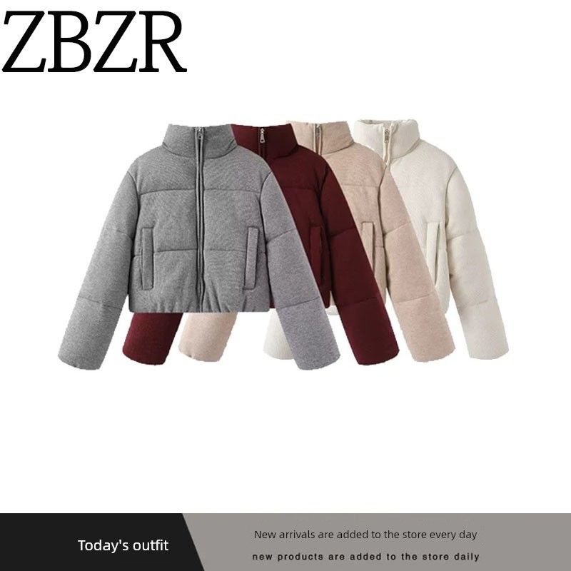 Za Autumn and Winter New Arrivals Women's Clothing Zr European and American Style Fashionable Knitted Fabric Stand Collar Warm Cotton Jacket 6318228