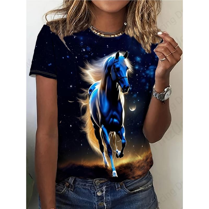 Maglietta Estiva Vintage da Donna Cavallo Stampa 3d T-shirt Donna Moda T-shirt Girocollo Manica Corta T Shirt Bambini Top Magliette Animale
