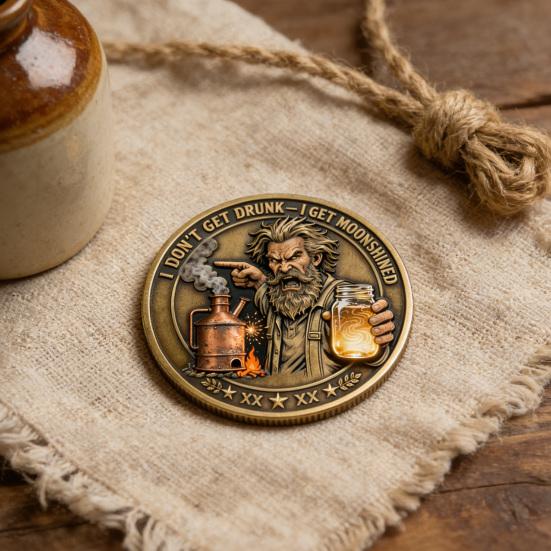 Moonshine Outlaws Club Collectible Coin Double-Sided Vintage Metal Drinking Skull Souvenir Coin Collectors Keepsake Token Gift