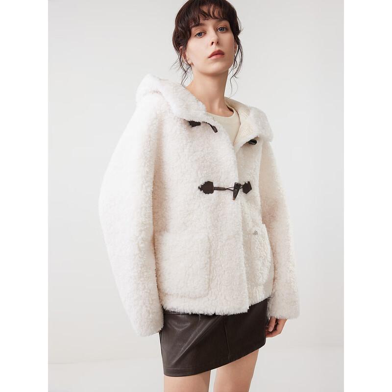 ELLE Women's Plush 100% Wool Hooded Toggle Coat