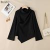 ZANZEA Women Casual Turtleneck Long Sleeve Irregular Hem Blouse
