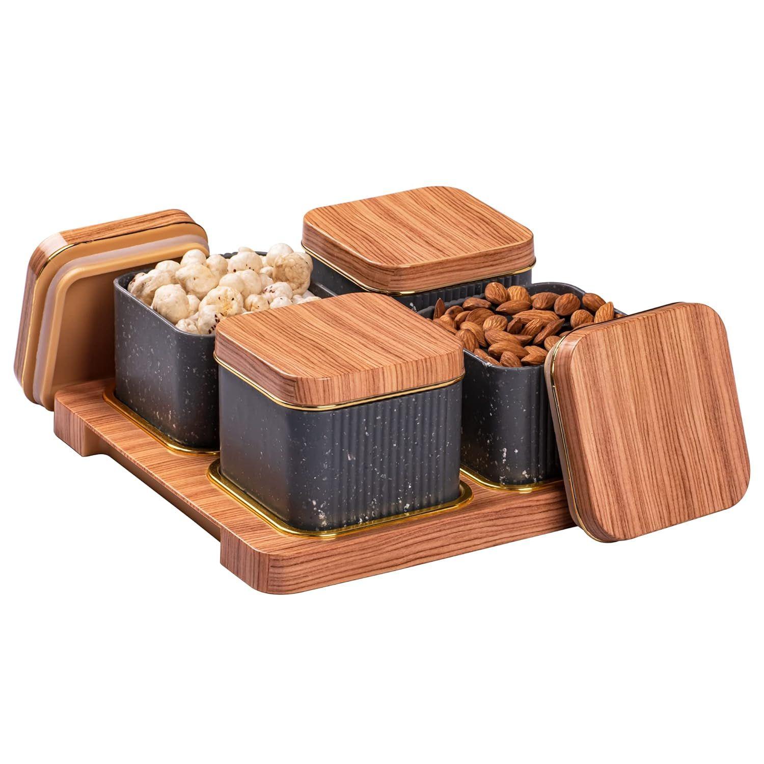 

Крышка и поднос для сервировки, набор коробок для сухофруктов с подносом для сервировки сладостей, чипсов, печенья и других закусок (4 штуки, Белый, полипропилен) (серый)