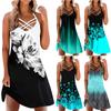 Dresses For Women Casual Summer Floral Printed Tank Sleeveless Dress Hollow Out O-Neck Loose Beach Short  Sundress