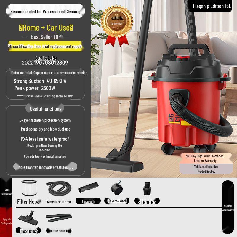 High-Power Industrial & Household Vacuum Cleaner for Carpet, Car, and Seam Cleaning