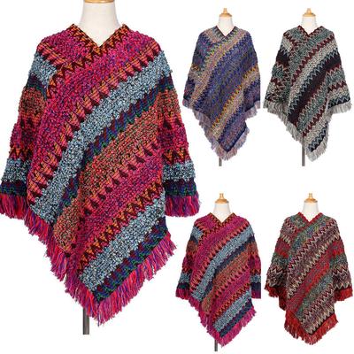 Women Printed Winter Wool Blend Soft Warm Scarf Tassel Wrap Knitted Shawl Scarf