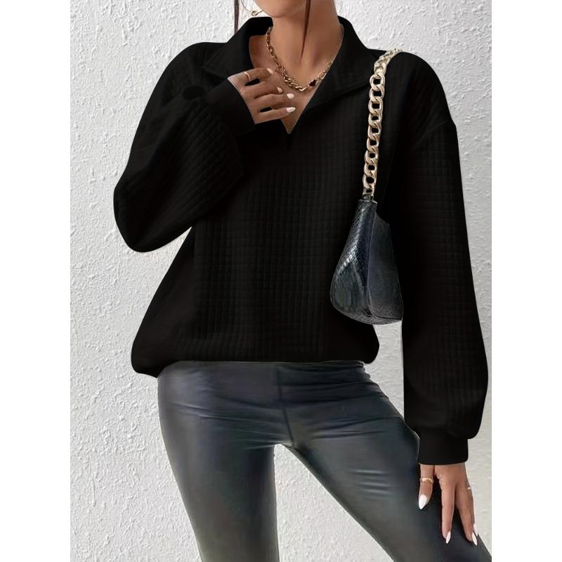 Mikina pulovr se čtvrtinovým zipem s vaflovou mřížkou, ležérní mikina s dlouhým rukávem a klopou na podzim a zimu, dámské oblečení