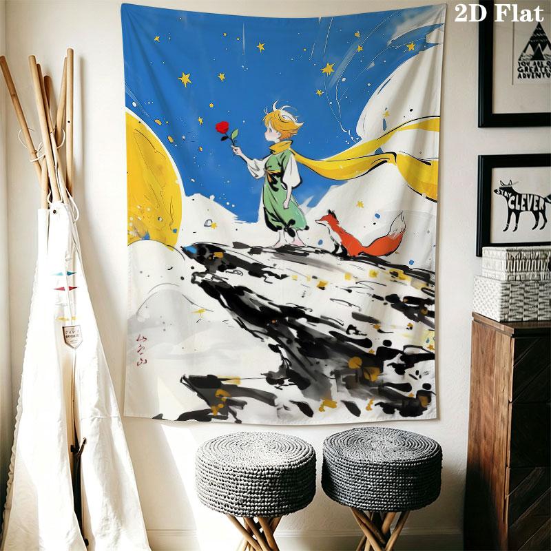 Little Prince Hush Wall Hanging Printed Fabric Blanket Decorative Tapestries for Bedroom Living Room Home Decor