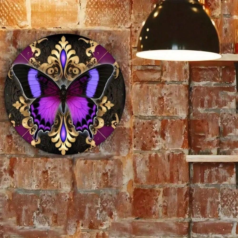 Retro Round Butterfly Metal Wall Art 8 Inch Outdoor Garden Decor