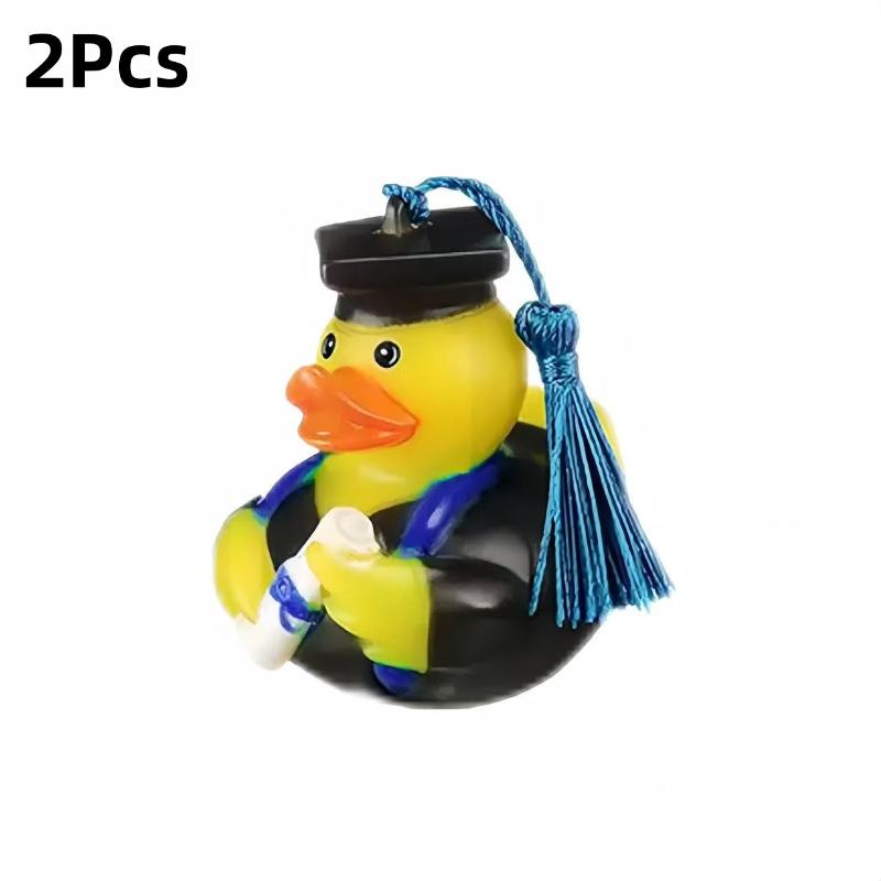 2Pcs Doctor Duck with Top Hat Graduation Party Decorations Cute Gifts Creative Car Ornaments Squeaky Bath Toy