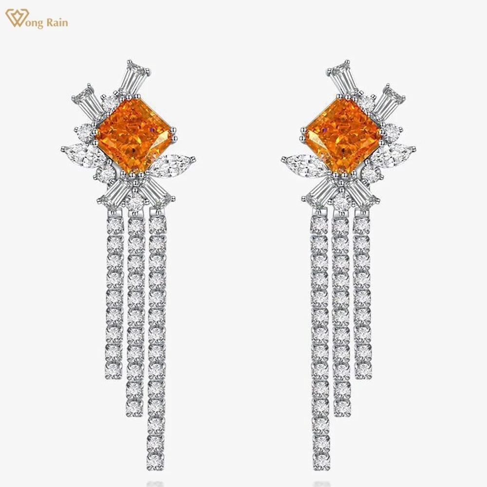 

Wong Rain Роскошные серьги-подвески из стерлингового серебра 925 пробы с измельченным льдом AAAAA, цирконы, драгоценные камни, вечерние серьги-подвески с кисточками для женщин, ювелирные изделия-шпильки оранжевый