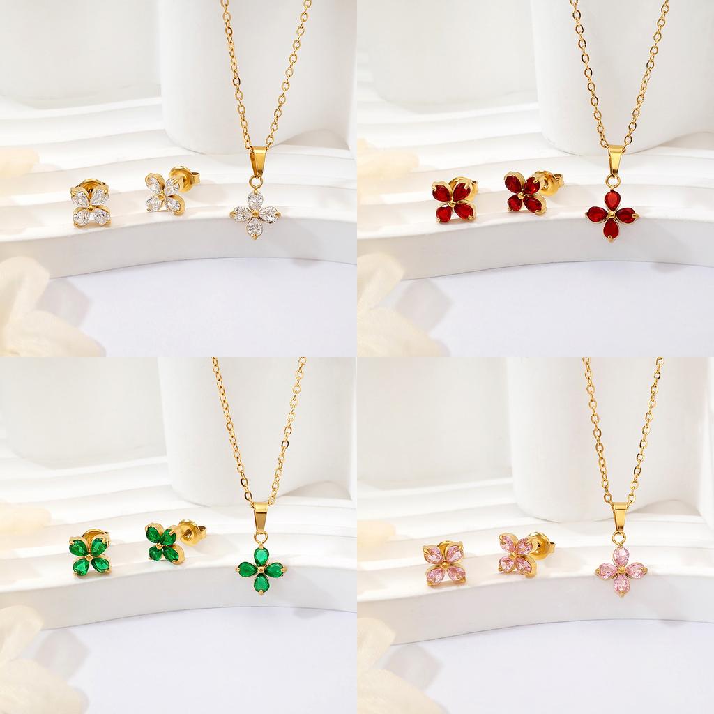 Trendy, understated luxury: titanium steel necklace and stud earring set for women. fade-resistant, elegant jewelry