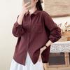 Spring and Autumn New Cotton Double-layer Cotton Yarn Long Sleeve Shirt Women's Versatile Skinny Simple Literary Japanese Retro Style Shirt