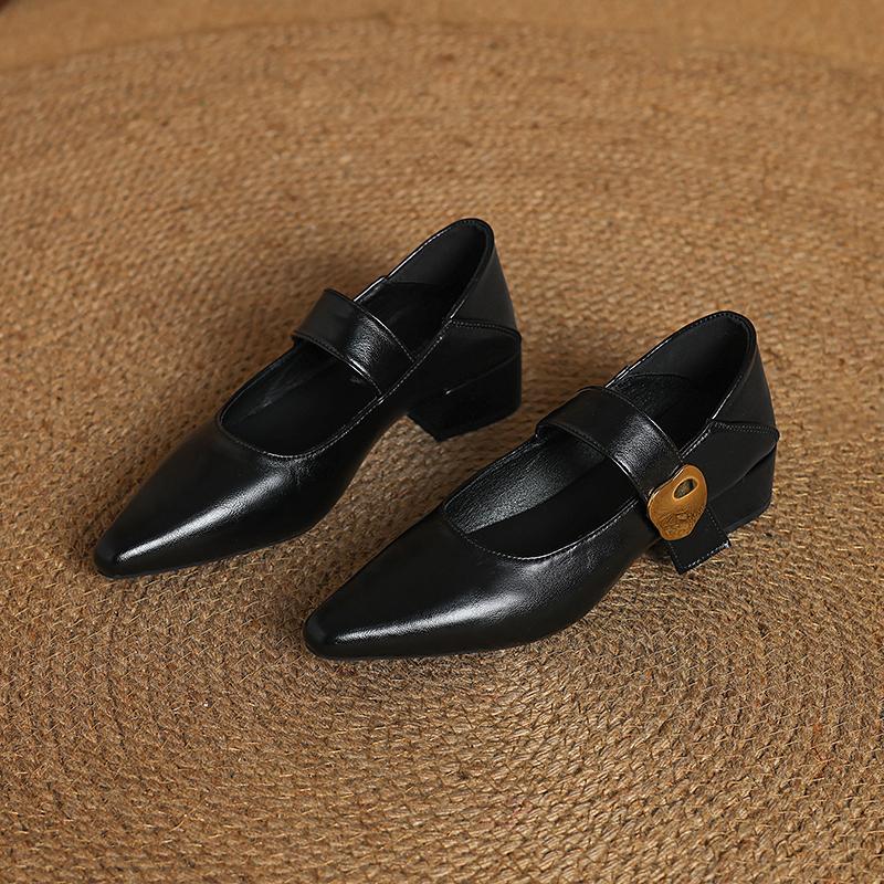 Vintage Women Pointed Toe Mary Jane Shoes Fashion Shallow Thick Heel Spring Autumn Wedding Party Shoes One Kick Zapatos Mujer