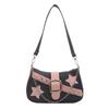 2024 Women's Spring Korean Style Armpit Bag Street Chic Denim Shoulder Bag Casual Small Square Bag Trendy Chain Bag Black