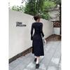 Fashion temperament Sexy Spice Girl V-neck long-sleeved dress Women's spring slim fit with a word long skirt