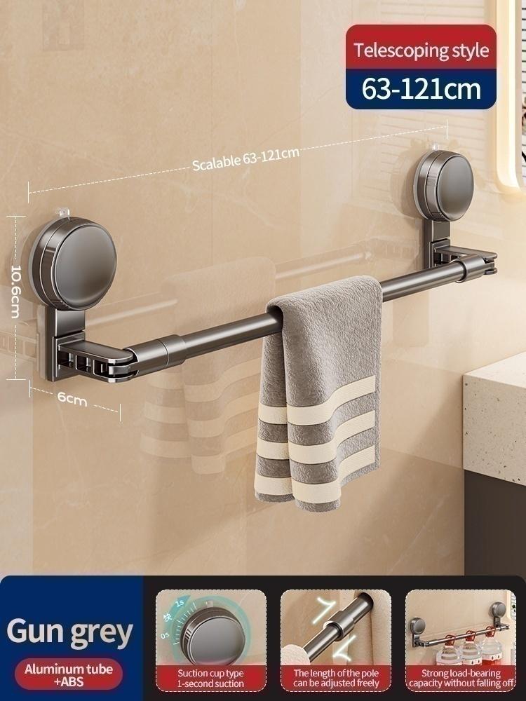 No Drill Suction Cup Extendable Rod Towel Rack Bathroom Storage Shelf Adjustable Shower Room Bath Towel Oganizer Hanger