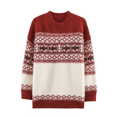 2026 European & American Style Women's Jacquard Color Block Knit Pullover Sweater
