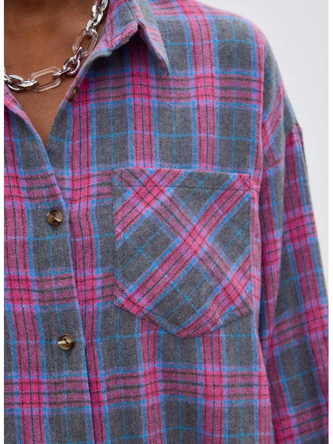 2025 Autumn Retro Plaid Lapel Loose Long Sleeve Women's Shirt