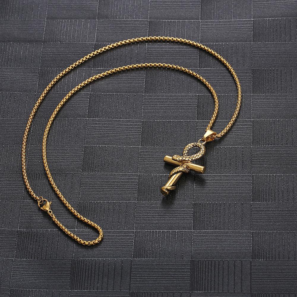Ancient Egyptian Anka Pendant Retro Serpentine Cross Trendy Men and Women Versatile Personalized Necklace Accessories