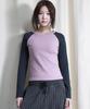 Deumakeu Vintage Solid Raglan Long-Sleeved T-Shirt Pink&Charcoal