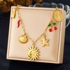 DIEYURO 316L Stainless Steel Golden Personality Sun Serie Multi Pendant Necklace Women New Fashion Neck Chain Vacation Jewelry