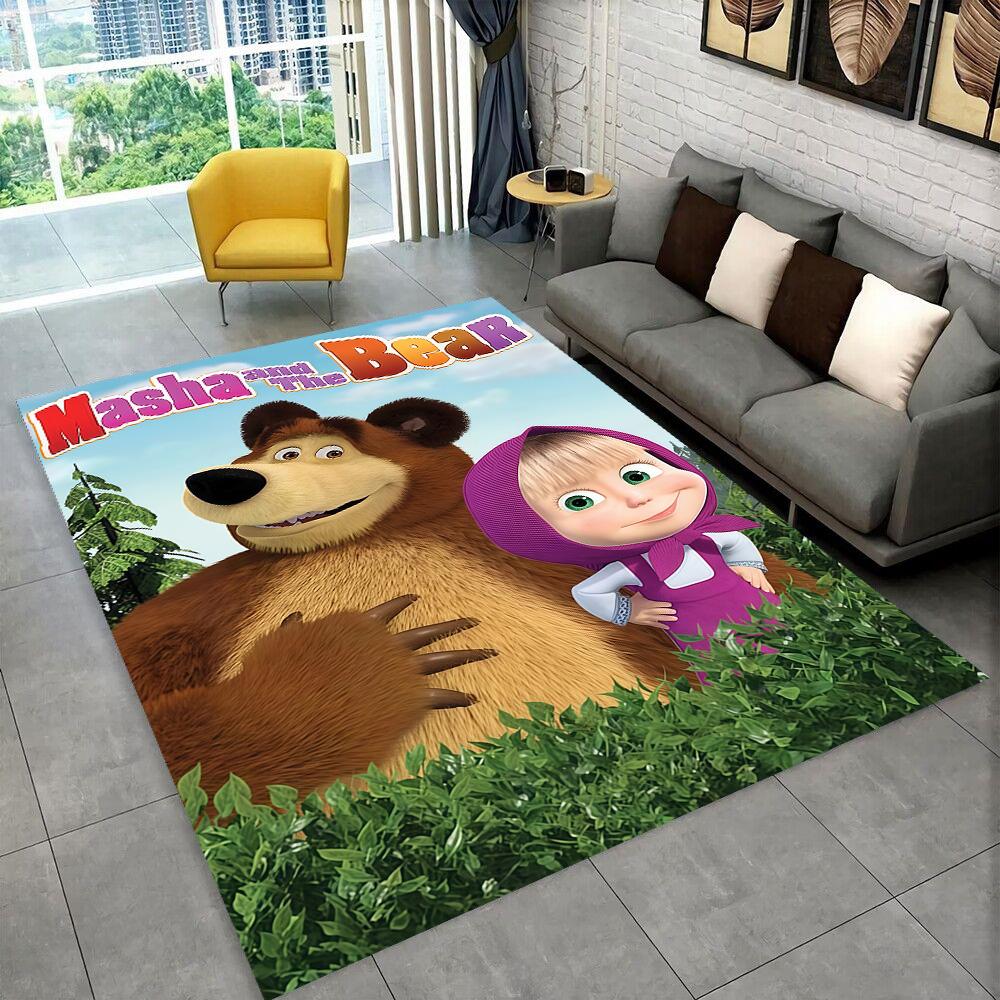 3D M-Masha Cartoon B-Bear Christmas Area Rug,Carpet Rug for Living Room Bedroom Sofa Doormat Decoration, Kids Non-slip Floor Mat